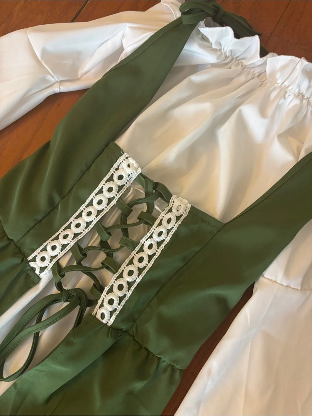 Green and White Kids Renaissance Peasant Dress Costume